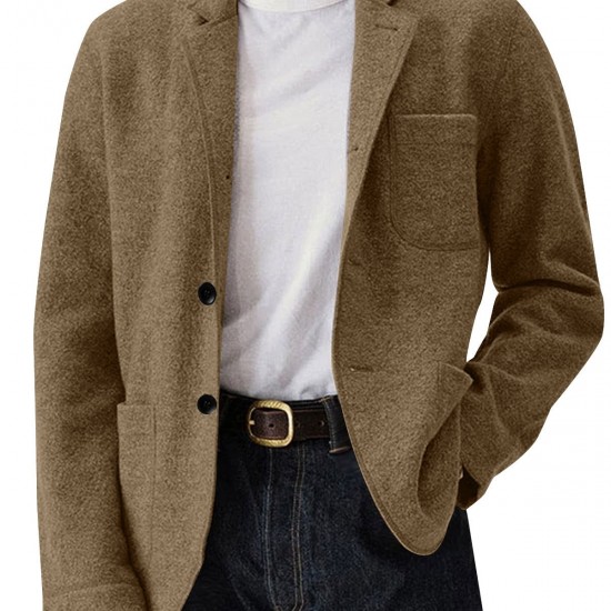 2025 Autumn Winter European & American Independent Station Men's Jacket - Solid Color Versatile Wool Blend Blazer