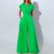 2025 New European & American Women's Jumpsuit - Elegant Fashion Solid Color Half-Placket High-Waist Wide-Leg Sleeveless