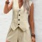 2025 New Women's Elegant Office Two-Piece Set - V-Neck Button-Accent Vest & Shorts