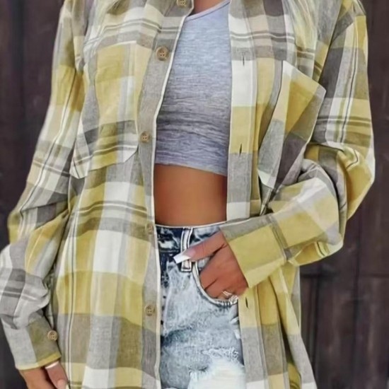 2025 European & American Women's Independent Station Plaid Shirt Jacket - Casual Versatile Mid-Length Outerwear