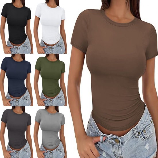 2025 New European & American Women's T-Shirt - Slim-Fit Crew Neck Tight Sexy Summer Top (Sleeveless)