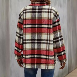 European & American Autumn Winter Women's New Plaid/Striped Coat - Wool Blend Single-Breasted Jacket with Pockets