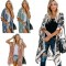 2025 European & American Bali-Style Beach Vacation Cardigan - Short-Sleeve Printed Pom-Pom Kimono Cover-Up, Mid-Length Women's Outerwear