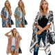 2025 European & American Bali-Style Beach Vacation Cardigan - Short-Sleeve Printed Pom-Pom Kimono Cover-Up, Mid-Length Women's Outerwear