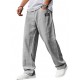 Men's Casual Cotton-Linen Pants - Embroidered Logo, Drawstring Elastic Waist with Pockets, Gray & White