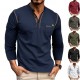 2025 Autumn Winter European & American Men's Long-Sleeve Tee - Henley Style Color-Block Top