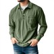 2025 European & American New Men's American Retro 100% Cotton Washed Distressed Long-Sleeve Polo Shirt