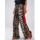 2025 European & American Casual Women's Pants - Influencer Inspired Leopard Print Paneled Wide-Leg Trousers