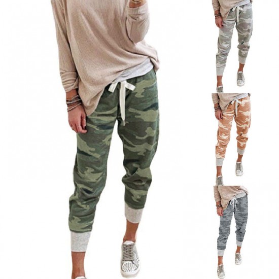 2025 New European & American Women's Camouflage Jogger Pants - Casual Drawstring Design, Elegant & Slim-Fitting