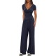 Solid Color 2-Piece Casual Set - Warp-Knit V-Neck Short-Sleeve Top & Wide-Leg Pants, Sporty Matching Outfit