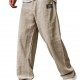 Men's Casual Cotton-Linen Pants - Embroidered Logo, Drawstring Elastic Waist with Pockets, Gray & White