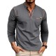 2025 Autumn Winter European & American Men's Long-Sleeve Tee - Henley Style Color-Block Top