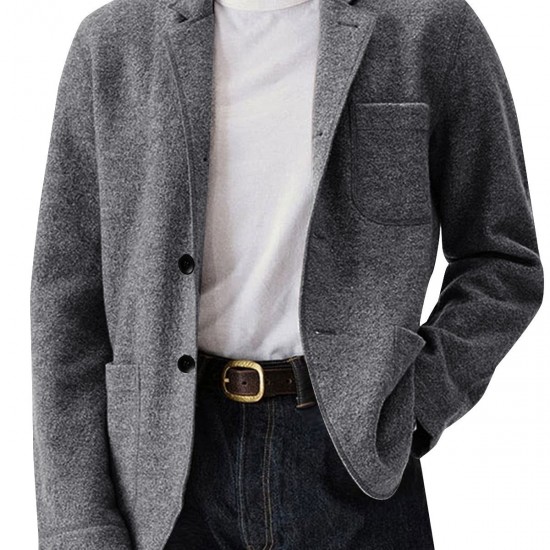 2025 Autumn Winter European & American Independent Station Men's Jacket - Solid Color Versatile Wool Blend Blazer