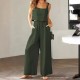 2025 New European & American Women's 2-Piece Set - Square Neck Sleeveless Camisole & Wide-Leg Pants Casual Outfit