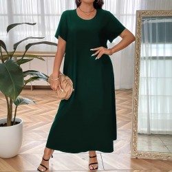 2025 Middle Eastern Muslim Women's Fashion Dress - Plus Size Short-Sleeve Crew Neck Maxi Dress Abaya