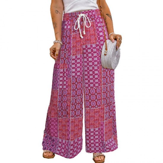 2025 New European & American Women's Floral Pants - Loose Color-Blocked Printed Casual Long Trousers