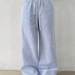 2025 New European & American Women's Pants - Fashion Striped/Plaid Color-Block Loose Wide-Leg Casual Trousers