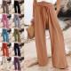 2025 Summer TEMU European & American Women's New Pants - Cotton-Linen Wide-Leg Drawstring Beach/Casual Trousers