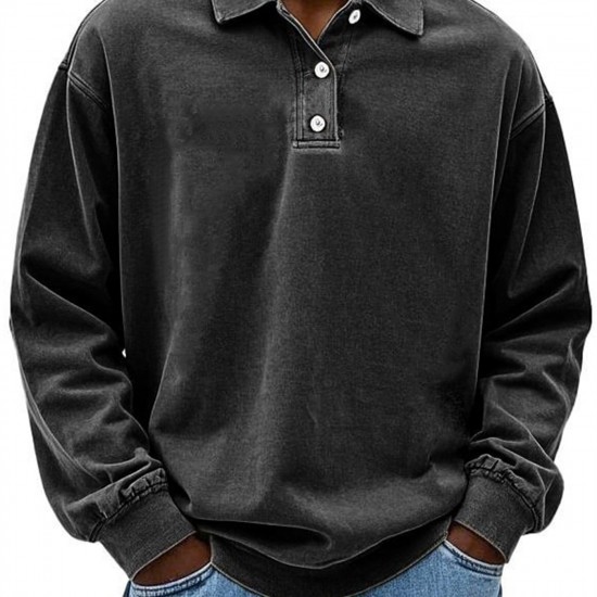 2025 New AliExpress Spring Summer Men's Long-Sleeve POLO Shirt - Solid Color Pullover Button T-Shirt