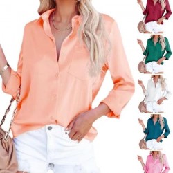In-Stock European & American Women's 2025 Spring New Shirt - Satin Long-Sleeve V-Neck Office Business Blouse