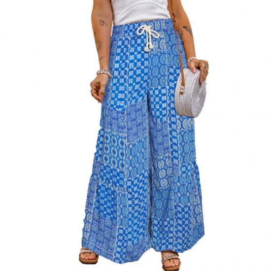 2025 New European & American Women's Floral Pants - Loose Color-Blocked Printed Casual Long Trousers