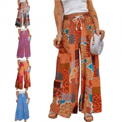 2025 New European & American Women's Floral Pants - Loose Color-Blocked Printed Casual Long Trousers